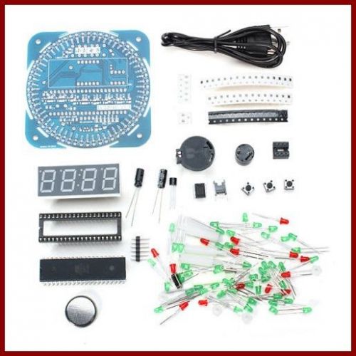 HOT DIY DS1302 Rotating LED Electronic Digital Clock Kit51 SCM Learning Board+Fr