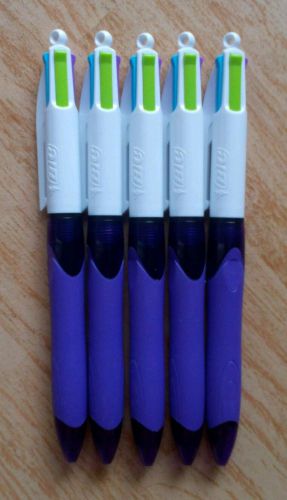 New original 5 x BIC 4 colour grip FASHION ball pen NEW THIN BODY 4 FASH INKS