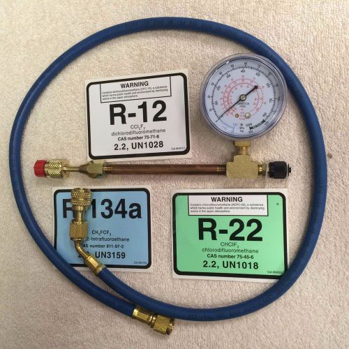 R134a gauge refrigeration &amp; charging hose, 30 &amp; 15 lb cans 1/2&#034; acme or 1/4&#034; for sale