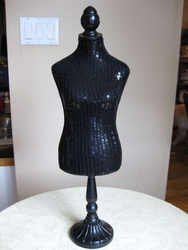Mannequin Female Torso Mini Jewelry Stand/Display Black Sequined 21&#034;