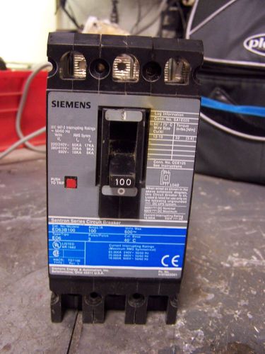 Siemens sentron 100 amp circuit breaker 600 vac 3 pole ed63b100 for sale