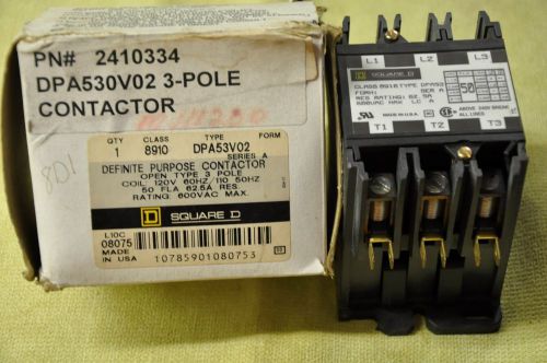 SQUARE D 8910DPA53V02 DEFINIATE PURPOSE CONTACTOR OPEN TYPE 3 POLE 50 AMP