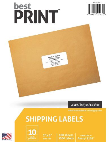 10 Up - Best Print Address Labels - 2&#034; x 4&#034; (Same size as Avery 5163) 1000 La...