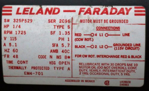 Leland-Faraday Belt Drive Blower Motor, 1/4 HP, 115 Volt, 1725 RPM,1 Phase