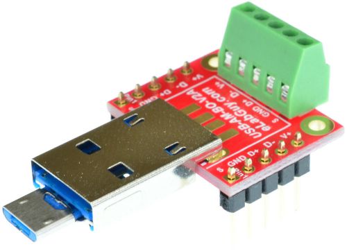 USB TYPE B Micro + USB Type A Male Plug Breakout Board eLabGuy USB-AM-BO-V2A