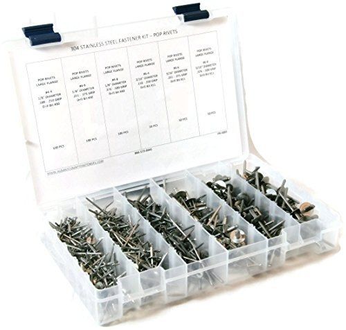 Stainless steel large flange pop rivet fastener assortment kit-451 piece-4 to 6 for sale