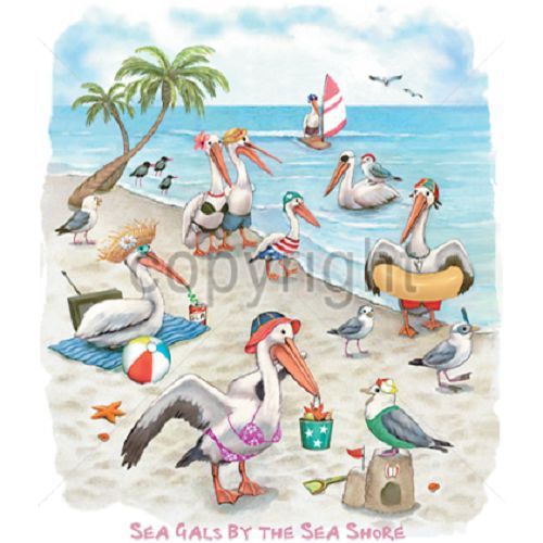 Funny Sea Gull Beach HEAT PRESS TRANSFER for T Shirt Sweatshirt Tote Fabric 216d