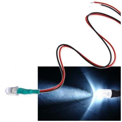 2x White LED Light Single Indicator Bulb with Attached 9&#034; Wire Bright 12V DC