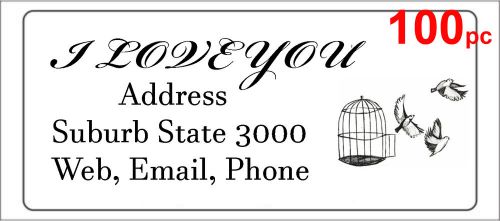100 Personalised return address label adhesive mailing sticker 56x25mm birdcage