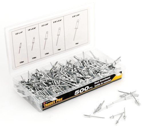 500-piece rivet pack fastener kit assortment aluminium multiple sizes + case for sale