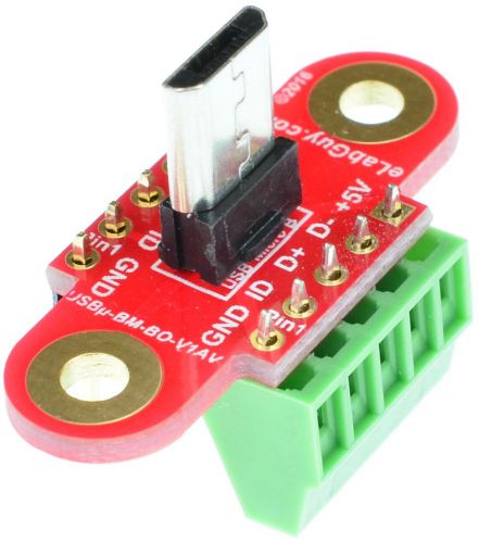 Micro USB Type B Male socket breakout board Vertical, eLabGuy USBµ-BM-BO-V1AV