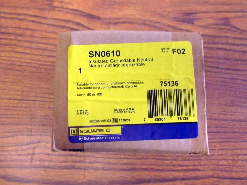 SQUARE D SN0610 100 AMP INSULATED GROUNDABLE NEUTRAL BAR ASSEMBLY