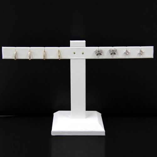 T-Bar Display Stand For 4 Pairs Of Earrings or Pendants White Faux Leather