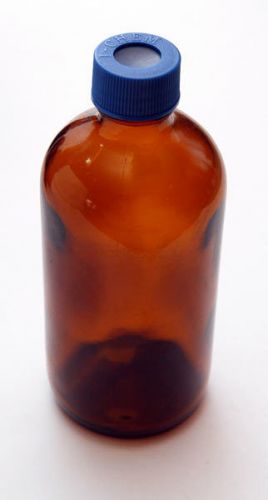 {Set of 9}  Amber glass Boston round bottles with screw caps