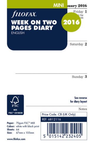 Filofax Mini Week on Two Pages 2016 - Black Ink