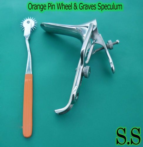 Graves Vaginal Speculum Lrage &amp; Orange Colour Pin wheel Gynecology Instrument