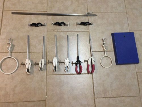 15 Piece Lab Set - 9 x 6 Stand 2 Support Rings 6 Extension Clamps 6 Holders