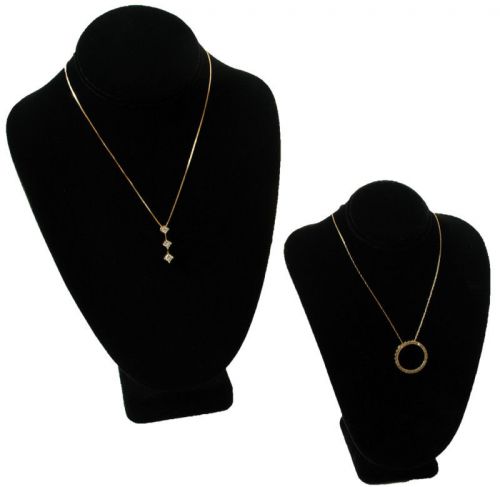 2 Assorted Black Velvet Bust Necklace Jewelry Displays