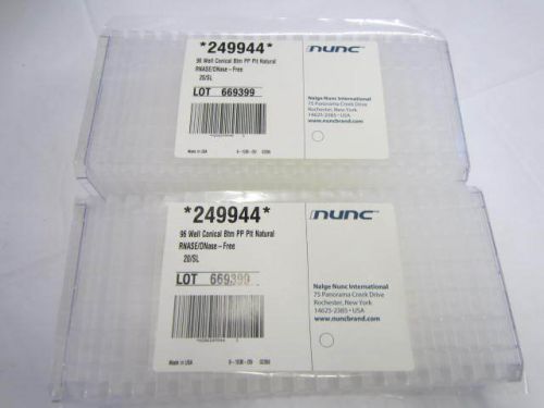 Lot of 2 249944 Nunc 96 Well Conical Btm Polypropylene Plate Natural w/o Lid