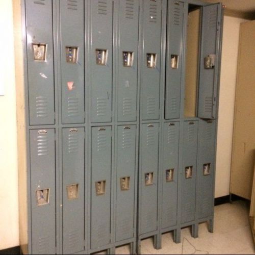 Metal lockers lot 24 used gray long door storage employee school store backroom for sale