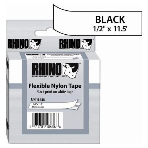Dymo Rhinopro Flexible Nylon Tape 18488 1/2&#034; Blk/Wht 12mm