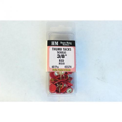 Steel red flat-head thumb tacks, 60-pack everbilt nails 45574  red 030699455744 for sale