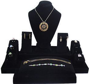 Black velvet jewelry display set necklace ring pendant earring bracelet st2003b1 for sale