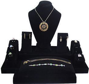 BLACK VELVET JEWELRY DISPLAY SET NECKLACE RING PENDANT EARRING BRACELET ST2003B1