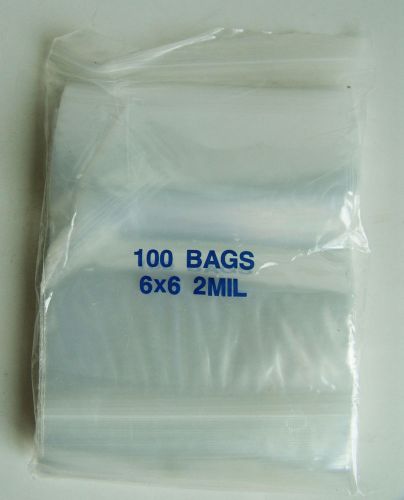 6 x 6 2 mil Plastic Ziplock Reclosable Bags 100 bags NEW