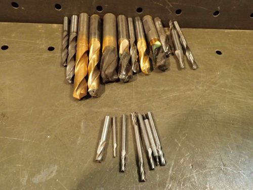 19 Pc Lot Solid Carbide Drill Bits &amp; End Mills 1/16 3/32 1/4 3/16 3/8 7/16 13.5m