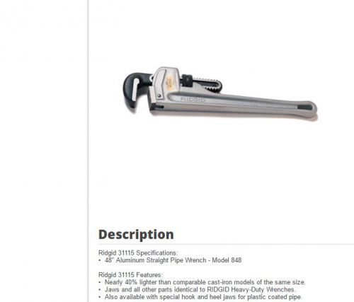 Ridgid 31115 48&#034; Aluminum Straight Pipe Wrench - Model 848