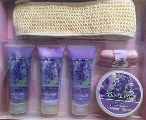 6 Pc Lavender Bath Gift Set Shower Gel Body Scrub Bath Crystals Body Butter