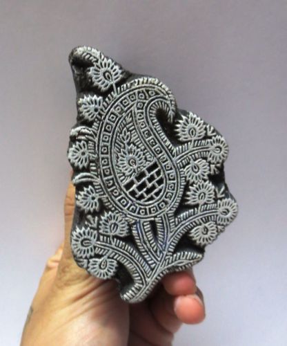 ANTIQUE INDIAN CARVED TEXTILE PRINT FABRIC BLOCK STAMP FINE CARVING SMALL 01