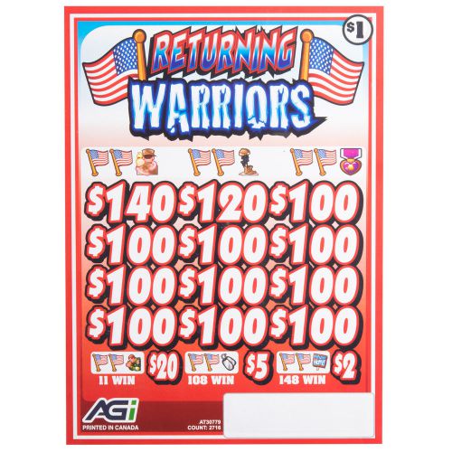 &#034;Returning Warriors&#034; 3 Window Pull Tab Tickets - 2716 Tickets per Deal - Payout