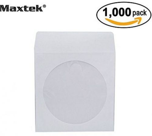 Maxtek 1,000 Pieces White Paper CD DVD Sleeves Envelope Holder With Clear And