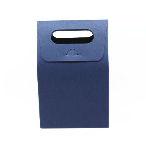 Blue Kraft Paper Package Boxes W/ Handle For Gifts Crafts Wedding Favors