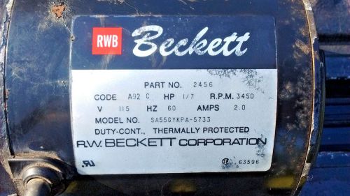 Used beckett  oil burner motor part#-2456 model#-sa55gykpa-5733 for sale