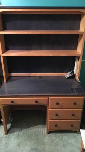 Oak And Navy Blue Desk With Detatchable Hutch