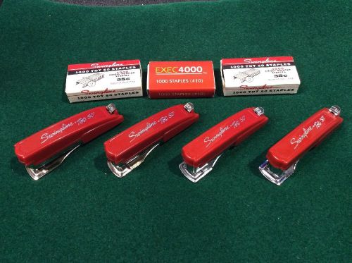 4 Vintage Swingline Tot 50 Mini Staplers and 3 Boxes of Staples