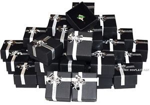 LOT OF 100 BOXES BlLACK RING BOXES BOW TIE GIFT BOX JEWELRY BOX WHOLESALE BOXES