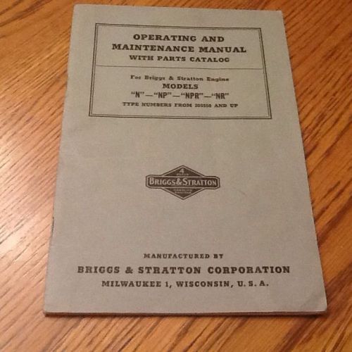 Briggs &amp; Stratton Operating And Maintance Manual With Parts Catalog