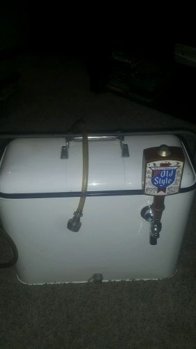 Portable metal beer jockey. Ice box cooler with hoses and vintage tap handle