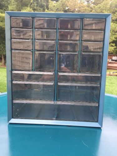 Vtg Akro-Mils Blue Metal Plastic 21 Drawer Parts Cabinet Hardware Craft Storage