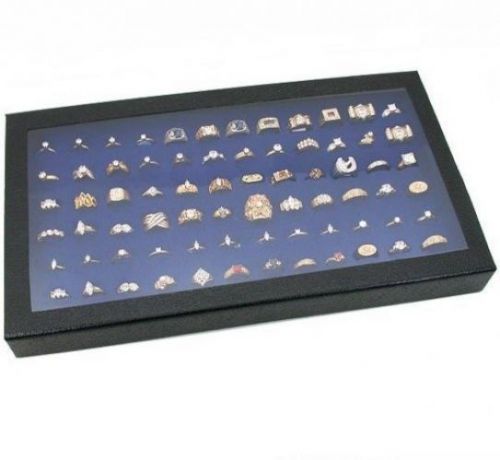 72 Ring Blue Jewelry Box Display Case Magnetic Lid New