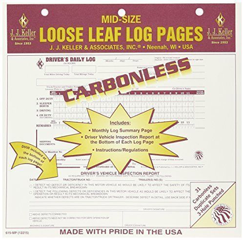 J.J. Keller 12215 Mid-size Loose-leaf Driver&#039;s Log Pages Carbonless Daily Log
