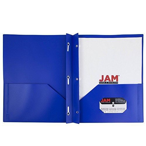 JAM Paper Plastic Eco Two Pocket Presentation Folder with Clasps- Deep Blue -