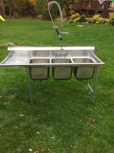 Eagle group stainless steel commercial 3 compartment sink w/spray faucet *used* for sale
