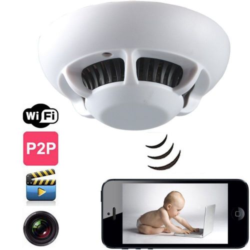 720P Wifi UFO Smoke Detector Camera P2P Record Home Security f iPhone smartphone