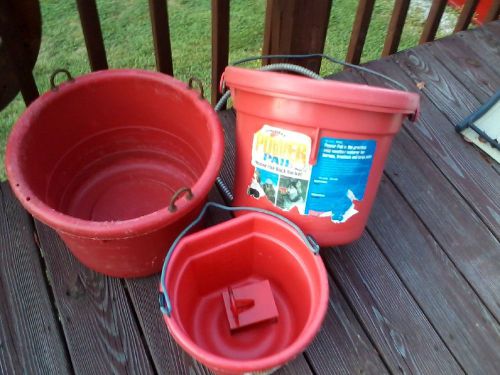 5-gal. red heated water bucket w/accessories + an equine record keeping binder for sale