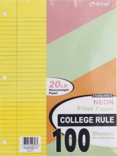 Top Flight Neon Filler Paper College Rule 100 Sheets 100 CT (Pack Of 3)